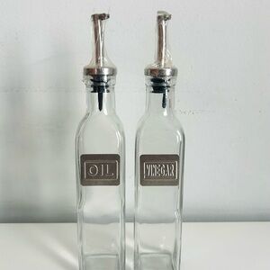Glass Oil & Vinegar Dispenser Bottles | Set of 2 | Stainless Steel Pour Spouts